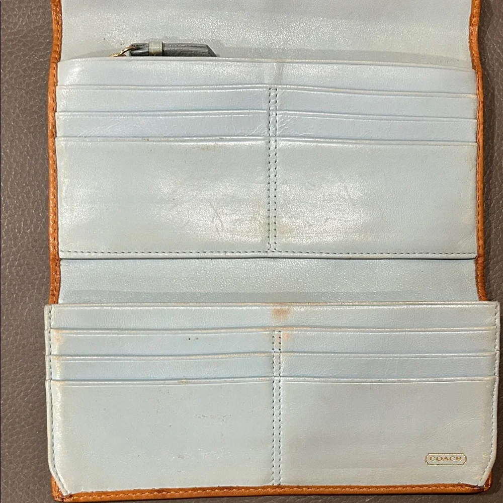 Vintage Coach Continental Brown and Tan Women's Leather and canvas Wallet - Picture 9 of 14